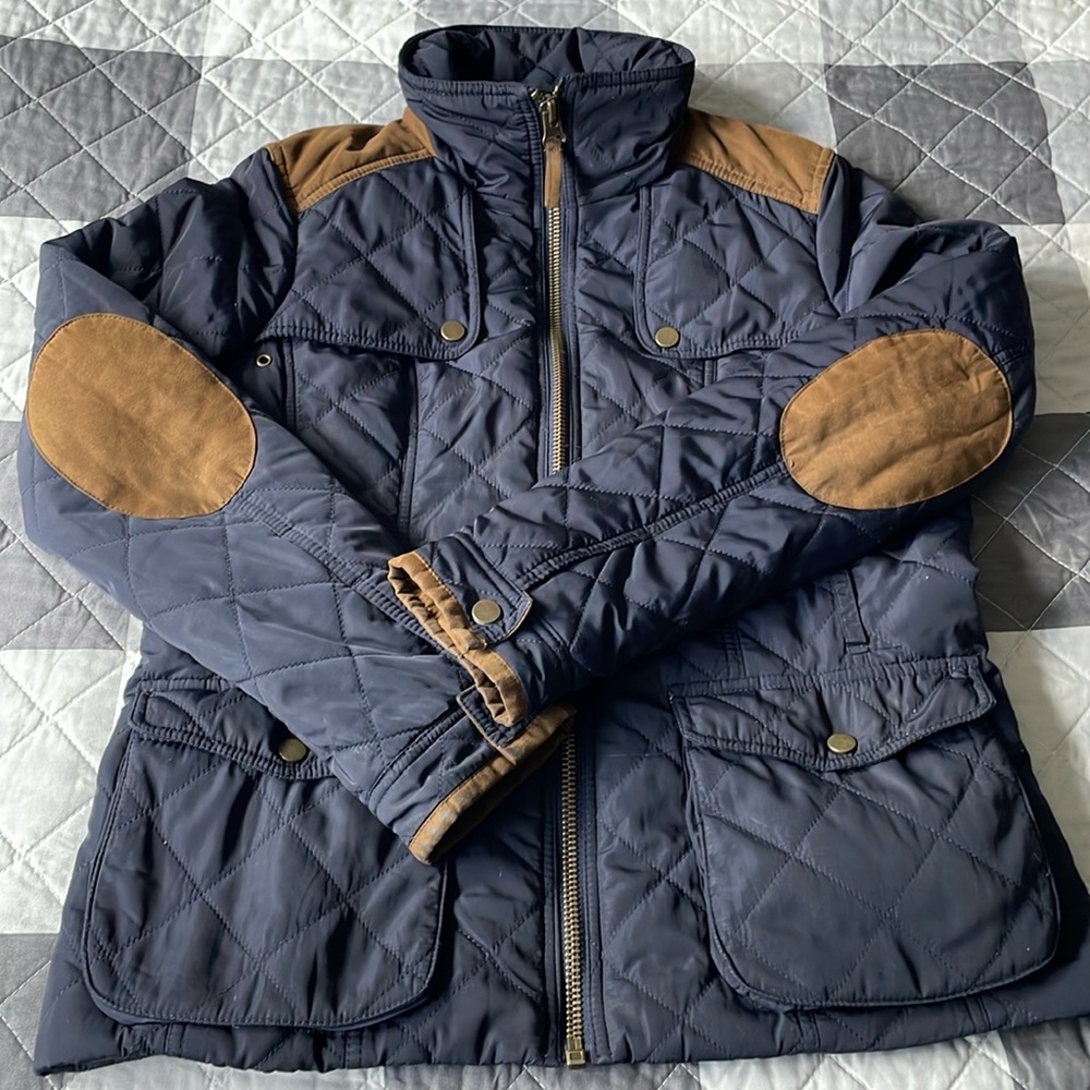 Zara blue jacket with belt on waist and brown accents